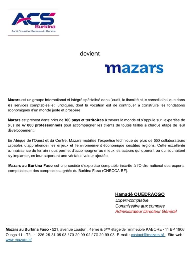 ACS Burkina devient Mazars